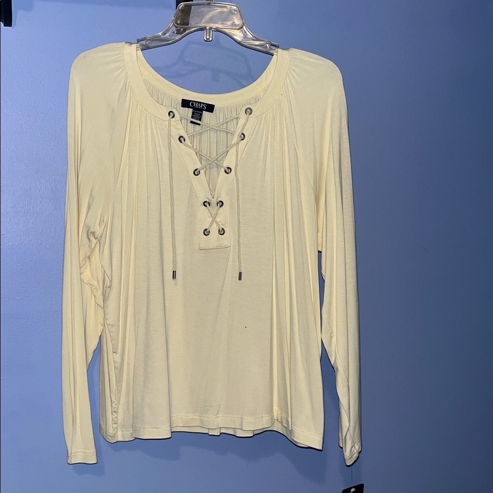 Chaps Lace-Up Peasant Blouse NWT Petite XL